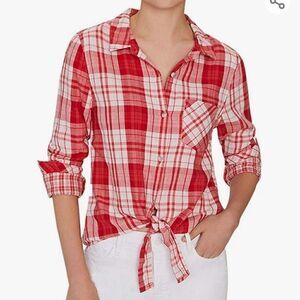 Sanctuary Red Pop of Love Plaid Hayley Tie Front Shirt